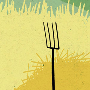 Thumbnail illustration of a pitchfork in a hay stack.