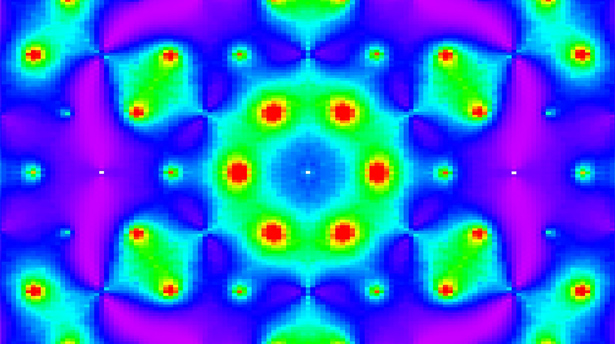 Neutron-scattering image of a “spin ice” material created in 2009 that contains particles analogous to magnetic monopoles.