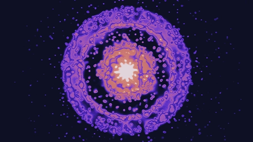 A bright purple splotch surrounded by concentric purple rings.