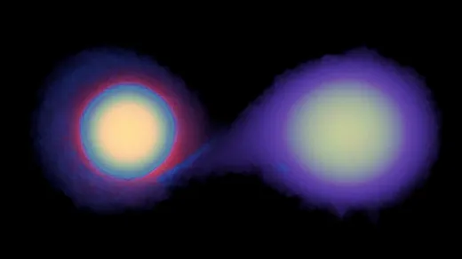 simulated image of two celestial bodies interacting